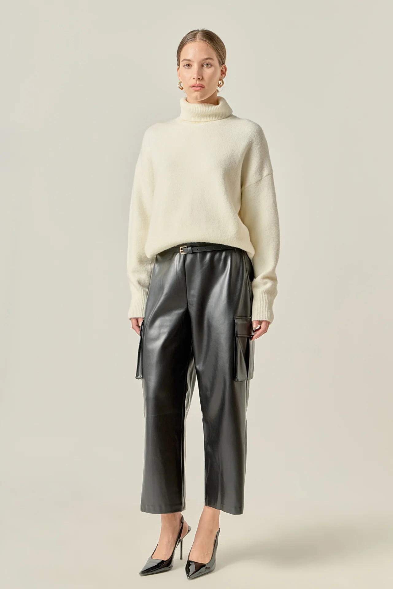 Faux Leather Cropped Cargo Pants - Image 3
