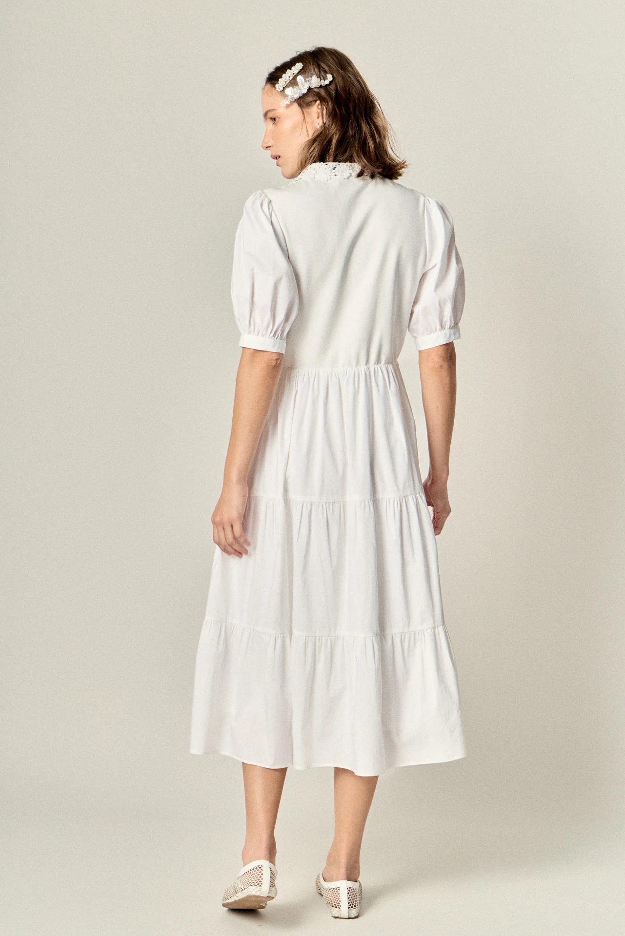 Mixed Media Embroidered Collar Midi Dress - Image 4